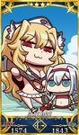  anne_bonny_(fate/grand_order) anne_bonny_(swimsuit_archer)_(fate) april_fools blonde_hair blue_eyes breasts chibi cleavage fate/grand_order fate_(series) highres large_breasts long_hair looking_at_viewer mary_read_(fate/grand_order) mary_read_(swimsuit_archer)_(fate) multiple_girls official_art red_eyes riyo_(lyomsnpmp) servant_card_(fate/grand_order) short_hair swimsuit white_hair 