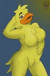  anthro avian beak bird breasts chica_(fnaf) chicken feathers female five_nights_at_freddy five_nights_at_freddy&#039;s nude purple_eyes seductive slightly_chubby solo tail_feathers thevgbear tongue video_games winged_arms wings yellow_feathers 