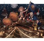  :d :o candy candy_cane christmas_tree city_lights flag flower food full_moon gift green_eyes heterochromia highres looking_at_viewer moon open_mouth original outdoors red_eyes reindeer rose short_twintails sleigh smile snowing snowman standing twintails white_legwear yu-ri 