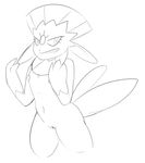  anthro breasts claws digital_media_(artwork) female fish-ears looking_at_viewer nintendo nipples nude pok&eacute;mon pussy simple_background sketch smile solo video_games weavile white_background 