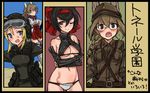  animal_ears aohashi_ame bangs bare_shoulders belt black_hair black_shirt blonde_hair blue_eyes bow braid breasts brown_eyes brown_hair brown_hat brown_jacket closed_mouth commentary_request crop_top crossed_arms crossover detached_sleeves girls_und_panzer girls_und_panzer_ribbon_no_musha glasses goggles goggles_on_headwear hair_bow hair_ribbon hairband hat helmet highres jacket japanese_clothes katou_keiko kitano_furuko long_hair looking_at_viewer medium_breasts miko military military_hat military_uniform mole mole_under_eye multiple_girls navel open_mouth patricia_(world_witches_series) red_eyes red_hairband ribbon sam_browne_belt shirt short_hair single_braid smile striker_unit tactical_clothes tearing_up translation_request tsuruki_shizuka uniform white_bikini_bottom world_witches_series 