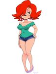 anthro beauty_mark canine clothed clothing disney ear_piercing female fluffy_(artist) fusion goof_troop hair mammal mature_female peg_pete piercing red_hair roxanne_(goof_troop) simple_background solo white_background 