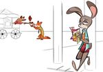  barefoot canine clothed clothing disney female fluttershythekind fox fur hyena judy_hopps lagomorph male mammal nick_wilde orange_fur rabbit standing zootopia 