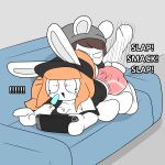  absurd_res angry anthro beanie black_clothing black_hat black_headwear black_shirt black_topwear bodily_fluids bottomwear breasts brown_hair butt_slap chinchilla chinchillid cleavage clothed clothing comic duo electronics eyelashes female food furniture game_console grey_beanie grey_clothing grey_hat grey_headwear hair hat headgear headwear hi_res lagomorph leporid lying male male/female mammal nintendo nintendo_switch on_front on_top orange_hair pink_bottomwear pink_clothing pink_shorts ponytail popsicle popsicle_melting rabbit rodent shirt short_tail shorts slap sofa spanking tail tears text tina_(tonytoran) tony_(tonytoran) tonytoran topwear 