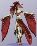 2017 anthro archaeopteryx clothing corset digitigrade dinosaur edit feathered_dinosaur feathered_wings feathers female legwear lingerie looking_at_viewer looking_back ponytail predaguy scalie simple_background solo standing theropod white_background wings 