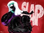  alien alien_humanoid ameizinglewds big_breasts big_butt black_body bodily_fluids bottomless breasts butt butt_slap clothed clothing crop_top disembodied_hand duck_dodgers english_text female hair hi_res huge_breasts huge_butt humanoid looking_back martian not_furry onomatopoeia purple_eyes queen_tyr'ahnee shirt slap solo sound_effects sweat sweatband sweaty_breasts sweaty_butt text topwear white_hair 