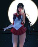  absurdres backlighting bad_artstation_id bad_id bangs between_fingers bishoujo_senshi_sailor_moon black_bow black_hair black_neckwear bow bowtie breasts cigarette covered_navel cowboy_shot elbow_gloves full_moon gloves heart highres hino_rei holding holding_cigarette j._won_han lips long_hair looking_away looking_to_the_side medium_breasts miniskirt moon moonlight nail_polish outdoors pink_eyes pleated_skirt railing red_nails red_neckwear red_skirt sailor_mars sailor_senshi_uniform shirt single_elbow_glove single_glove skirt sleeveless sleeveless_shirt smoke smoking solo standing straight_hair thighs very_long_hair white_gloves white_shirt 