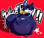  2026 absurd_res anthro atlus big_butt black_body black_ears black_tail blue_eyes butt butt_slap cel_shading colored digital_media_(artwork) dipstick_tail domestic_cat felid feline felis hi_res huge_butt huge_thighs hyper hyper_butt kerchief looking_back male mammal markings megami_tensei mirukiblue morgana_(persona) motion_lines neckerchief neckwear onomatopoeia pawpads persona_(series) persona_5 pink_pawpads rear_view red_background sega shaded shortstack shortstack_male simple_background slap smile solo sound_effects tail tail_markings teeth text thick_thighs whap white_inner_ear white_tail_tip yellow_kerchief yellow_neckerchief 