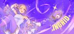  1girl braid braided_bangs breasts capelet character_name commentary commission elbow_gloves english_commentary escoffion fingerless_gloves gloves highres ingrid_(capcom) long_hair mango_(mgosketches) monoid_(street_fighter) one_eye_closed pantyhose purple_capelet purple_pantyhose red_eyes small_breasts smile street_fighter street_fighter_6 tongue 