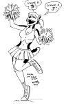  2024 anthro ashley_heartwood black_and_white bottomwear breasts canid canine canis cleavage clothed clothing eyes_closed female footwear fur hair hi_res mammal midriff monochrome navel open_mouth pom_poms shoes skirt solo tegerio wolf 
