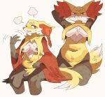  2024 anthro belly bodily_fluids body_hair braided_hair braixen breast_curtains breasts breath brown_legs cape cel_shading cheek_tuft chest_tuft cleavage closed_smile clothed clothing countershade_face countershading crotch_tuft curled_fingers dipstick_tail emanata facial_tuft fanning fanning_self featureless_breasts featureless_crotch female female_anthro fluffy fluffy_tail fur furrowed_eyebrows generation_6_pokemon hair hands_behind_head happy_trail head_tuft hi_res humanoid_hands inner_ear_fluff markings medium_breasts mischievous_smile motion_lines mouth_closed multiple_expressions multiple_poses navel nintendo nipple_tape nonbinary_(lore) nude one_fang open_mouth orange_eyes panting pasties pinup pointy_ears pokemon pokemon_(species) portrait pose red_cape red_clothing shaded shadow_face simple_background sitting slightly_chubby slightly_chubby_anthro slightly_chubby_female small_waist smile smiling_at_viewer solo standing sweat sweatdrop tail tail_markings tape thick_thighs three-quarter_portrait tuft under_boob white_background white_breasts white_tail_tip wolfertinger yellow_belly yellow_body yellow_fur 