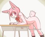  artist_request furry open_mouth panties pink_hair rabbit red_eyes stocking 