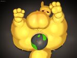  2026 anthro artist_name axoarts balls big_butt black_eyes black_nose bodily_fluids butt digital_media_(artwork) egg fur genitals heart_eyes heart_symbol hi_res looking_pleasured lying male male_oviposition monk_(rain_world) on_back oviposition penis pregnant pregnant_anthro pregnant_male rain_world rear_view slugcat small_balls small_penis solo sweat tail tears tears_of_pleasure text thick_thighs videocult yellow_body yellow_ears yellow_fur yellow_tail 