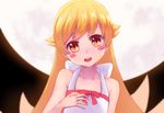  blonde_hair blush_stickers full_moon long_hair looking_at_viewer monogatari_(series) moon open_mouth oshino_shinobu saito_(pigrank) solo upper_body yellow_eyes 