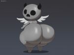  2026 2_horns apollyon_(tboi) artist_name axoarts big_butt black_horn butt demon digital_media_(artwork) empty_eyes feathered_wings feathers grey_body grey_wings hi_res horn humanoid looking_at_viewer looking_back male nude rear_view shortstack shortstack_male solo standing text the_binding_of_isaac_(series) thick_thighs three-quarter_view wings 