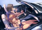  bangs bikini black_bikini blue_bikini blue_bow blue_eyes blush bow braid breasts brown_eyes brown_hair car closed_mouth commentary driving eating eyewear_on_head food ground_vehicle hair_bow hairband holding holding_food koh_(minagi_kou) large_breasts legs_together long_hair looking_at_viewer mercedes-amg_gt motor_vehicle multiple_girls original popsicle seatbelt short_hair side-tie_bikini sitting smile starbucks sunglasses swimsuit twin_braids watch wavy_hair wristwatch 