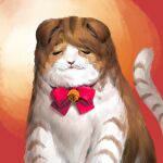  animal animal_focus animalization bell bow bowtie cat closed_eyes highres hold111 idolmaster idolmaster_million_live! miyao_miya neck_bell no_humans red_bow red_bowtie solo 