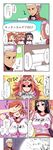  &gt;_&lt; 3girls alternate_costume animal_ears archer blush boudica_(fate/grand_order) breasts cleavage closed_eyes clothes_writing comic commentary_request covering_face etori fang fate/grand_order fate_(series) fox_ears gym_uniform hair_ribbon highres large_breasts long_hair looking_at_viewer minamoto_no_raikou_(fate/grand_order) multiple_girls open_mouth partially_translated pink_hair purple_eyes purple_hair red_hair ribbon short_hair smile speech_bubble tamamo_(fate)_(all) tamamo_cat_(fate) translation_request very_long_hair 