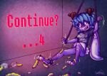  absurd_res anthro antlers arthropod bad_end bdsm blue_hair bottomless bound braces candypawz chain chained clothed clothing creepy eyewear female feral game_over gameplay_mechanics glasses hair hi_res horn insect jackalope lagomorph laugh mammal nervous paws purple_body removed_glasses restraints shirt shirt_only solo tickle_torture tickling topwear topwear_only worm 