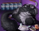  anthro black_body black_fur bowl canid canine canis container dekuinthelake drugs feeding_tube food fur horn male mammal marijuana marijuana_blunt medical_instrument morbidly_obese morbidly_obese_male obese obese_male overweight overweight_male plate scientific_instrument smoking smoking_marijuana solo weight_gain wolf 