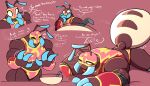  absurd_res ant antennae_(anatomy) anthro armwear arthropod arthropod_abdomen arthropod_abdomen_growth arthropod_abdomen_inflation beverage bloated blush blush_lines bodily_fluids bottomwear carameltsi clothed clothing colored dialogue directional_arrow drooling elbow_pads exoskeleton female flying_sweatdrops hi_res honeypot_ant hymenopteran inflation insect la_reina_(rivals_of_aether) lucha_libre_mask lying mandibles mask motion_lines muscular muscular_female nervous on_front rivals_of_aether saliva sequence shaded simple_background solo spanish_text speech_bubble sports_mask sportswear standing sweat sweatdrop text topwear wearing_mask wrestling_mask 