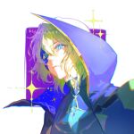  1boy ahblue aqua_eyes artist_name blonde_hair blue_cloak blue_mask blue_shirt border chromatic_aberration cloak closed_mouth dainsleif_(genshin_impact) english_commentary eyelashes genshin_impact gold_trim hair_between_eyes half_mask highres looking_at_viewer male_focus mask mouth_mask outside_border purple_background purple_pupils shirt short_hair simple_background solo sparkle star-shaped_pupils star_(symbol) symbol-shaped_pupils turtleneck turtleneck_shirt upper_body white_border 