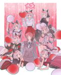  !? 6+girls animal_ears balloon black_dress black_hairband bow business_suit commentary_request curren_chan_(casual)_(umamusume) curren_chan_(fille_eclair)_(umamusume) curren_chan_(ma_cherie_of_the_new_moon)_(umamusume) curren_chan_(umamusume) currs2muu dress ear_bow ear_covers frilled_dress frills gloves grey_hair hairband highres holding holding_balloon horse_ears horse_girl horse_tail jewelry looking_at_viewer multiple_girls necklace one_eye_closed open_mouth original purple_eyes red_bow red_dress short_hair smile suit tail umamusume white_gloves 