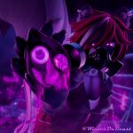  3d_(artwork) abby_sitter anthro black_body black_fur blender_(artwork) breasts clothed clothing digital_media_(artwork) fart fart_cloud fart_fetish female first_person_view fur gas gas_mask gassy glowing glowing_eyes hair hi_res looking_at_viewer mammal mask mephitid pheromones raised_tail red_hair skunk skunk_spray skunk_tail solo tail tube winterdabeast 