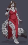  2026 absurd_res alcohol anthro artist_name barefoot beverage big_tail breasts brown_hair chest_tuft cleavage clothed clothing container cup digital_media_(artwork) dipstick_tail dress drinking_glass eye_through_hair fangs feet felid female fudgebane full-length_portrait fur glass glass_container glass_cup hair hi_res holding_container holding_cup holding_drinking_glass holding_object holding_wine_glass looking_at_viewer mammal markings pantherine paws portrait red_clothing red_dress red_eyes simple_background solo standing stripes tail tail_markings teeth text tiger trans_(lore) trans_woman_(lore) translucent translucent_hair tuft whisker_spots white_body white_fur wine wine_glass 