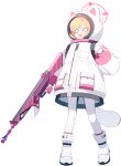  1girl :3 animal_ear_helmet animal_ears animal_helmet arm_at_side battle_rifle blank_eyes blonde_hair blue_archive boots clenched_hand coat english_text fake_tail false_smile full_body game_asset gloves gun h&amp;k_g3 halo hand_up heel_up helmet highres hiyo_kiki holding holding_gun holding_weapon large_variant_set long_sleeves momoi_(blue_archive) o_o official_art open_mouth pantyhose pink_halo pink_socks pocket raccoon_ears raccoon_tail rifle short_hair sidelocks simple_background smile socks solo space_helmet standing tachi-e tail tears third-party_source transparent_background v-shaped_eyebrows variant_set weapon white_boots white_coat white_eyes white_gloves white_helmet white_pantyhose 
