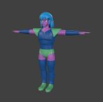  2025 3d_(artwork) armwear bangs blank_expression blender_(artwork) blue_armwear blue_clothing blue_hair blue_leg_warmers blue_legwear blue_shirt blue_topwear bottomwear clothed clothed_humanoid clothed_male clothing colored digital_media_(artwork) english_description fingers footwear full-length_portrait fully_clothed fully_clothed_humanoid fully_clothed_male gonard_(kappa_mikey) green_bottomwear green_clothing green_eyes green_footwear green_shoes green_shoulder_pads grey_background hair humanoid humanoid_pointy_ears kappa_mikey leg_warmers legwear light lighting male male_humanoid medium_hair mouth_closed no_eyebrows no_pupils pointy_ears portrait purple_body purple_skin shaded shirt shoes shoulder_pads simple_background solo spanish_description straight_arms straight_legs topwear triadles 