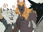  2026 abs anthro armor bandage belt belt_buckle black_nose bodily_fluids brown_body brown_fur buckle canid canine canis clothed clothing colored colored_sketch emanata eyes_closed fangs felid fur gesture group group_photo hand_gesture headgear helmet hi_res horn jackal league_of_legends lion male mammal muscular muscular_male mythological_canine mythological_creature mythology na1su nasus_(lol) nervous nervous_smile nervous_sweat ominous open_mouth pantherine pink_nose rengar_(lol) riot_games selfie simple_background sketch smile standing stare sweat sweatdrop teeth tencent tongue topless topwear trio v_sign warwick_(lol) werecanid werecanine werecreature werewolf white_background white_body white_fur wolf yellow_eyes 