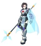  1boy absurdres alternate_costume armor armored_boots black_hair body_armor bodysuit boots chest_jewel commission commissioner_upload energy_barrier energy_cape energy_lance energy_shield full_body gareth_(mega_man) gauntlets gloves highres knee_armor long_hair looking_at_viewer male_focus mechanical_ears mega_man_(series) mega_man_x_(series) mega_man_xtreme_2 mega_man_zero_(series) missing_headwear multicolored_hair non-web_source pink_eyes pink_streaks redesign shoulder_armor solo streaked_hair transparent_background two-tone_hair uta_guipiy 