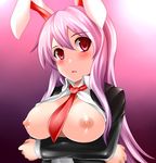  animal_ears blazer blush breasts bunny_ears highres jacket large_breasts long_hair necktie nipples pink_hair red_eyes red_neckwear reisen_udongein_inaba solo touhou yoshimo 