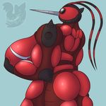  abs antennae anthro anthrofied arthropod biceps big_breasts black_eyes black_sclera black_skin breast_grab breasts butt buzzwole female hand_on_breast horn huge_breasts hyper hyper_breasts insect looking_at_viewer muscular muscular_female nintendo nude pecs pok&eacute;mon posexe red_skin simple_background solo standing stinger thick_thighs ultra_beast video_games watermark wide_hips 