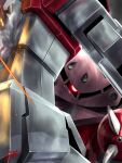  absurdres arm_cannon battle beam_cannon claws commentary_request crimson_(cxrss377) destruction duel earth_federation glowing_hot gm_(mobile_suit) gundam highres hole_in_chest hole_on_body mecha mecha_focus mobile_suit mobile_suit_gundam no_humans one-eyed_mecha robot scene_reference science_fiction signature smoke weapon z'gok z'gok_char_custom zeon 
