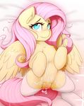  2017 clothing equine feathered_wings feathers female fluttershy_(mlp) friendship_is_magic hair hi_res hooves legwear long_hair lying mammal my_little_pony on_back pegasus pink_hair pussy solo thebatfang wings 