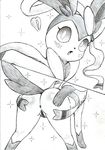  ! &lt;3 anus black_and_white blush bow butt drawing eeveelution female feral fullfolka hi_res looking_at_viewer monochrome nintendo open_mouth paws pok&eacute;mon presenting presenting_anus presenting_pussy pussy raised_tail simple_background solo sylveon video_games 