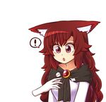  ... 1girl :o animal_ear_fluff animal_ears bangs brooch brown_hair dress imaizumi_kagerou jewelry long_hair red_eyes simple_background solo_focus spoken_ellipsis spoken_exclamation_mark touhou upper_body white_background white_dress wolf_ears wool_(miwol) 