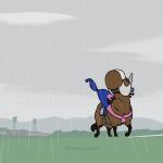  animal_focus cape cloud cloudy_sky commentary_request highres horse jajaumant mask meisho_tabaru_(racehorse) no_humans outdoors rain real_life saddle sky solo 