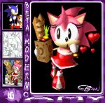  1girl 2boys :o amy_rose artist_name bag black_background boots bruhman7967 classic_amy classic_sonic classic_tails dress fox_boy furry furry_female furry_male groceries grocery_bag heart hedgehog_boy hedgehog_girl multiple_boys official_alternate_costume pixel_art pixel_heart pixel_text prototype_design purple_background red_boots red_dress reference_inset shopping_bag sonic_(series) sonic_the_hedgehog tails_(sonic) 