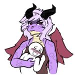  anon anthro blush carol_(mittensmcgee) dragon eyes_closed female hair horn hug humanoid larger_female male mittensmcgee pink_eyes purple_hair purple_scales scales simple_background size_difference smaller_male smile white_background wings 