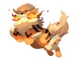  2016 absurd_res ambiguous_gender arcanine black_nose black_stripes brie_(artist) brown_eyes canine digitigrade feral fire fluffy fluffy_tail fur hi_res mammal mane multicolored_fur nintendo pok&eacute;mon simple_background snout solo striped_body stripes tan_fur teeth tuft video_games white_background 