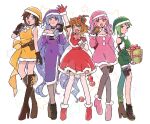  apple boots candy candy_cane christmas commentary_request dress earrings food freyja_wion fruit gift green_eyes green_hair hat high_heel_boots high_heels jewelry knee_boots macross macross_delta makina_nakajima open_mouth orange_hair pink_hair pointy_ears pouch purple_hair reina_prowler ro_(tuyu_416) santa_costume santa_dress santa_hat short_hair thigh_pouch thighhighs 