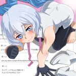  1girl black_gloves black_pantyhose blue_eyes blush bow closed_mouth commentary_request gloves grey_hair gundam gundam_build_fighters gundam_build_fighters_try hashigo_hazushi highres jacket kijima_shia looking_at_viewer pantyhose paw_pose request_inset shoes short_hair smile solo unworn_clothes unworn_jacket unworn_shoes 