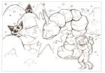 1girl alternate_costume artist_request boots closed_mouth commentary concept_art dawn_(pokemon) english_commentary glalie gloves greyscale hat highres long_sleeves monochrome mountain official_art one_eye_closed onix outdoors pokemon pokemon_(creature) pokemon_diamond/pearl/platinum scan snorunt snowing teeth third-party_source traditional_media tree winter_clothes 