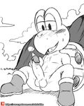  anthro balls blush boots clothed clothing erection footwear greyscale koopa koopa_troopa looking_down male mario_bros masturbation monochrome nintendo open_mouth outside partially_clothed penile_masturbation penis reptile scalie shell sitting smile solo sweat tongue turtle video_games winick-lim 