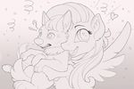  ambiguous_gender canine dog duo equine feathered_wings feathers female feral fluttershy_(mlp) friendship_is_magic fur hair mammal my_little_pony open_mouth paws pegasus simple_background sketch smile teeth white_background wings yakovlev-vad 
