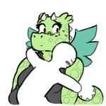  agatha_(mittensmcgee) anon anthro blush breasts brown_eyes dragon eyelashes eyes_closed female green_scales horn hug humanoid male mittensmcgee scales slightly_chubby smile spikes wings 