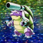 alternate_color blastoise bright_pupils cannon closed_mouth commentary derivative_work english_commentary faux_retro_artstyle full_body highres mega_blastoise mega_pokemon no_humans official_art_redraw official_style outline parody pokemon pokemon_(creature) pokemon_focus pokemon_tcg rcortezdraws red_eyes shiny_pokemon smile solo style_parody sugimori_ken_(style) twitter_username watermark white_outline white_pupils 